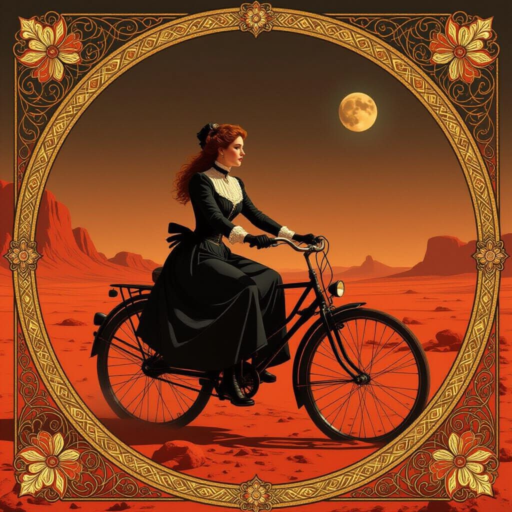 Victorian Woman on Mars in Art Nouveau Cyberpunk Style