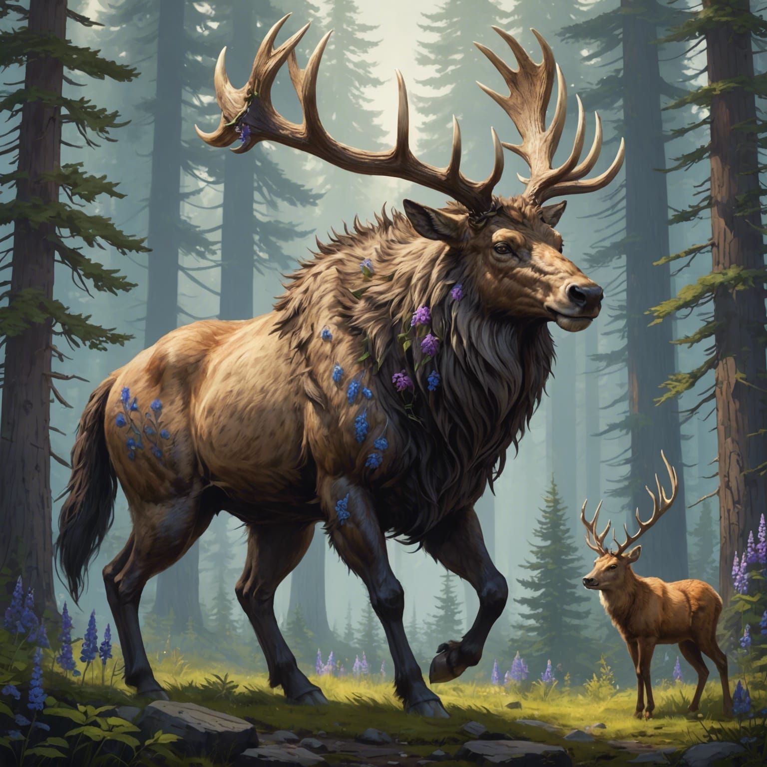 Fearsome Fae Beast with Antlers