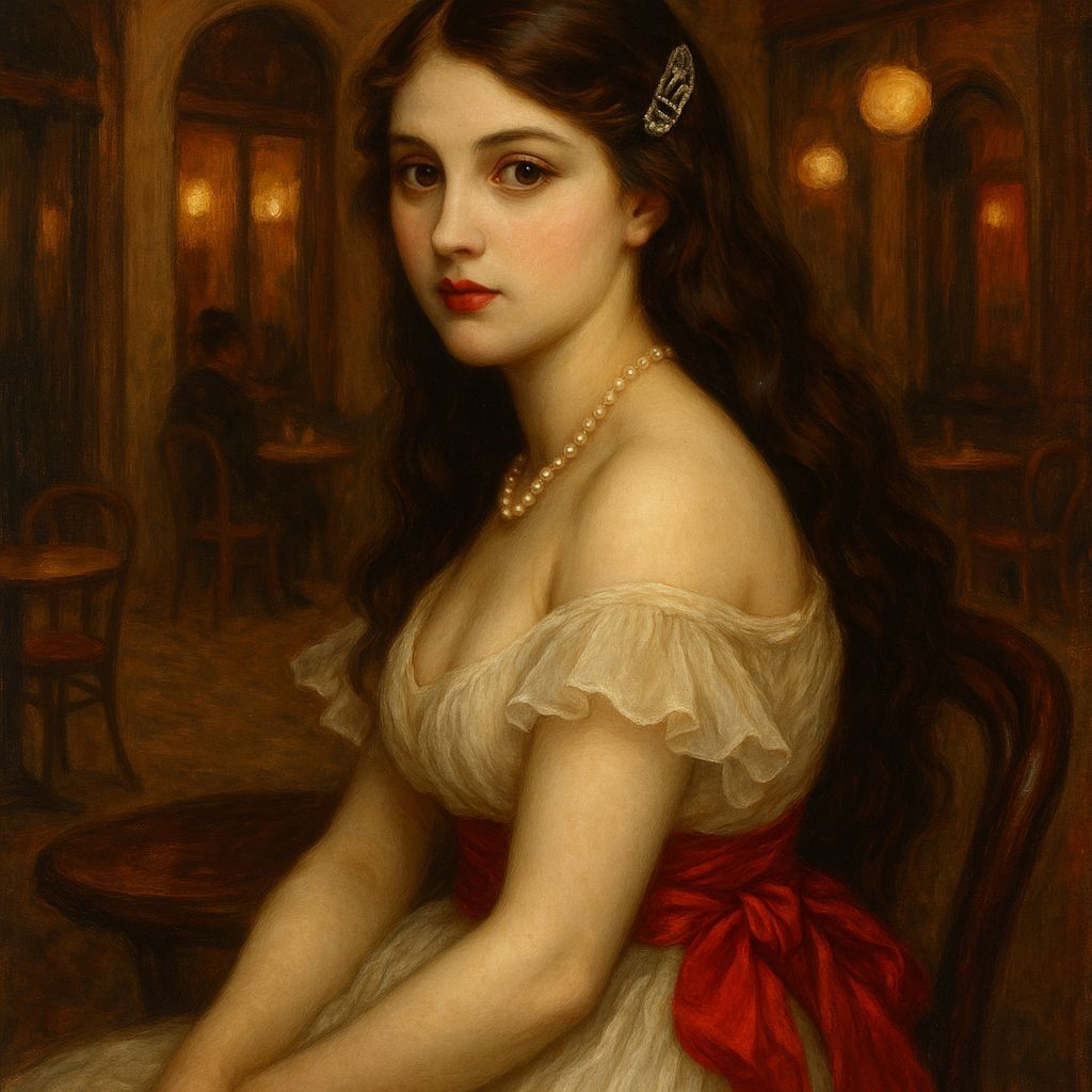 Elegant 1920s Woman in French Cafe, Art Deco Portrait