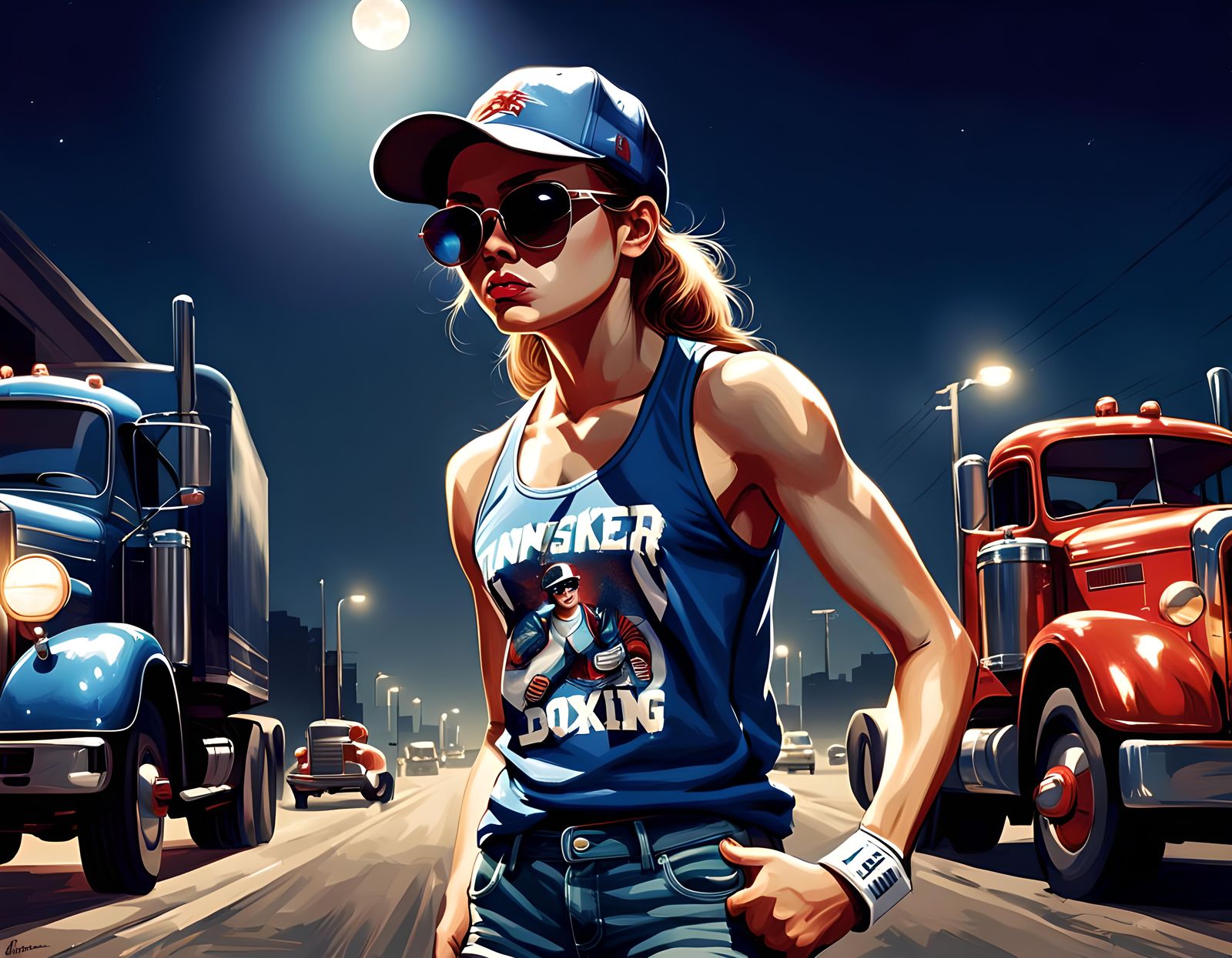 Woman Boxing Trucker at Night in Sinister Style