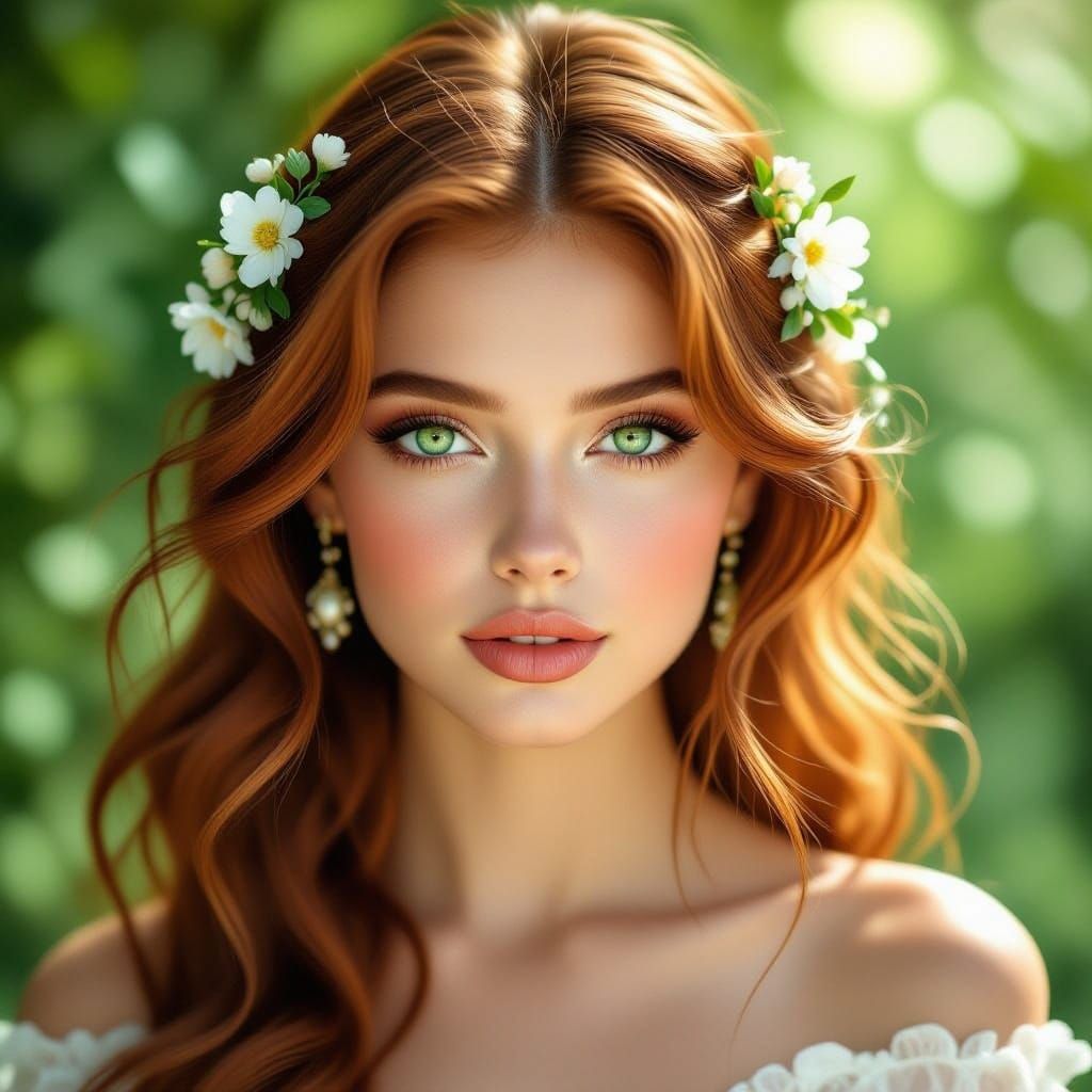 Emerald-Eyed Woman Portrait in High-Fashion Style
