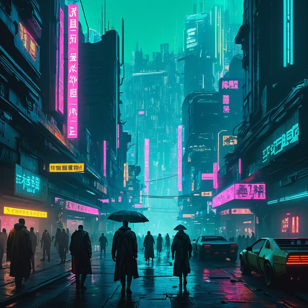 Cyberpunk Cityscape with Neon Lights