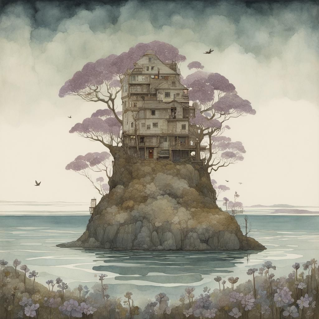 Island of Winds: Double Exposure Watercolor Painting