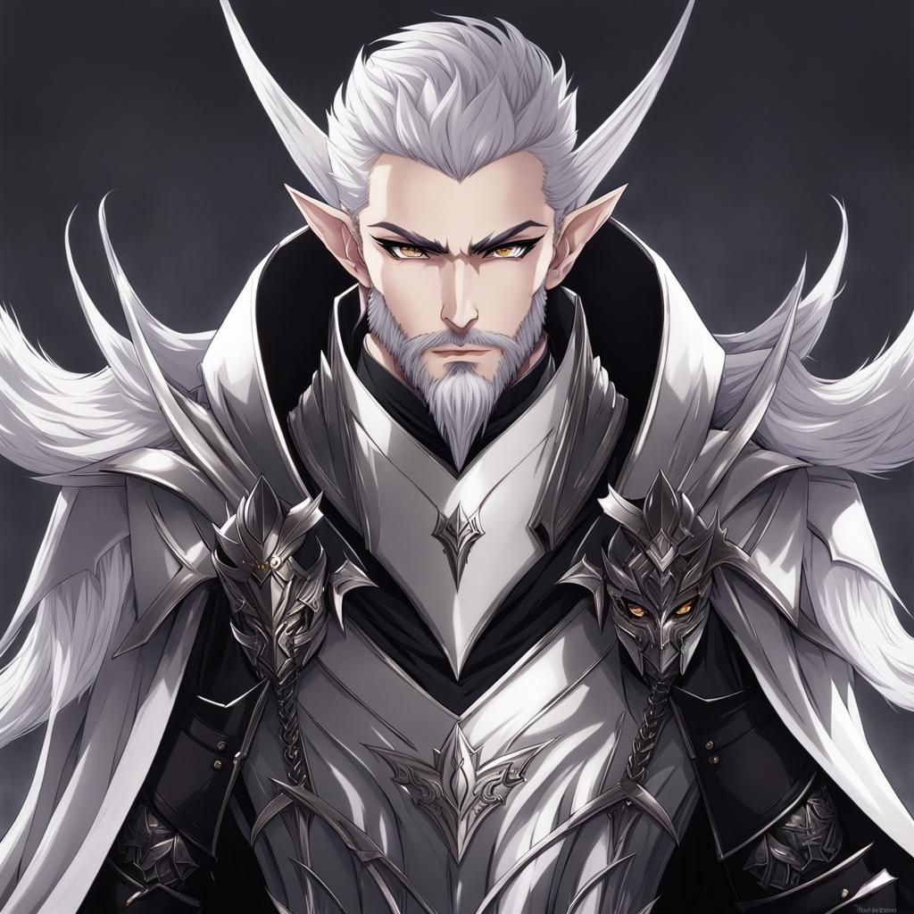 Ash Grey Vampire Elf Knight in Anime Style