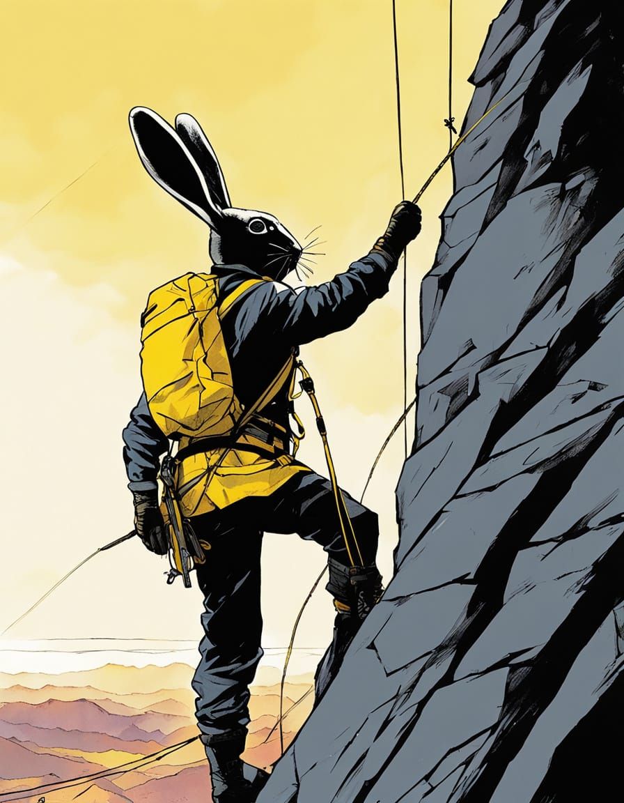 Easter Bunny in Mountaineering Gear Descends Cliff