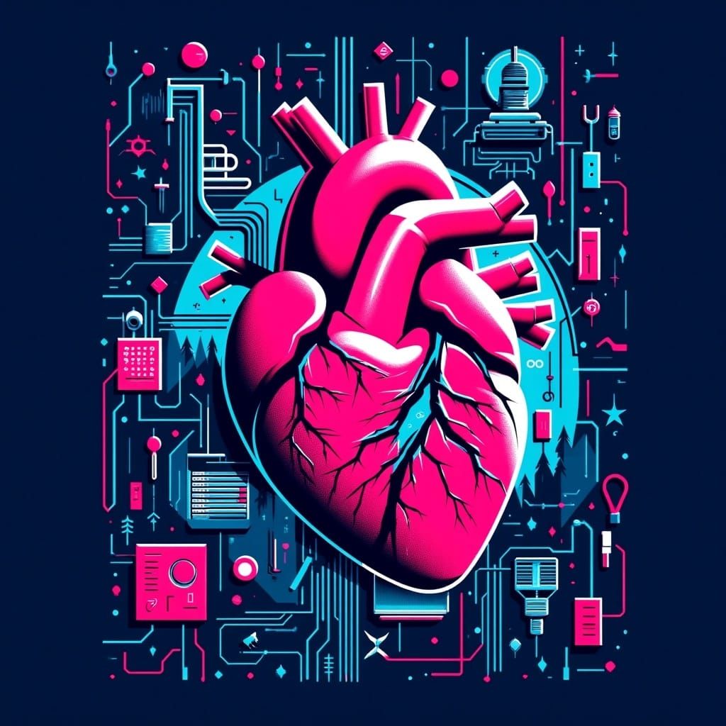 Futuristic Digital Heart in Minimalist Illustration