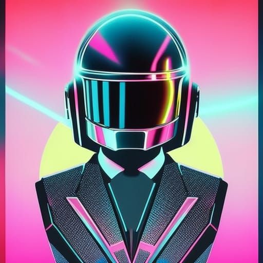 Daft Punk in Synthwave Neon Retro Style