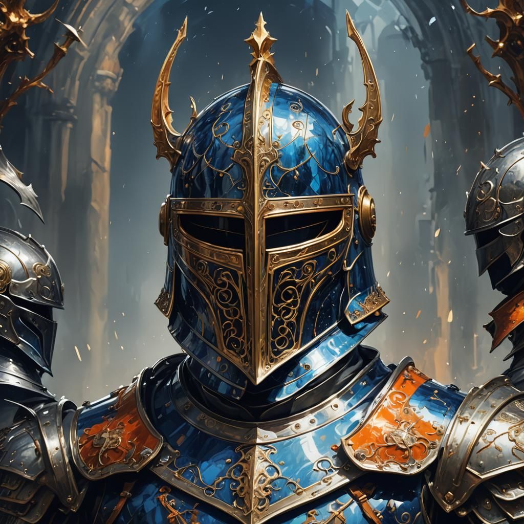 Enameled Glass Knight Helmet in Digital Art Style