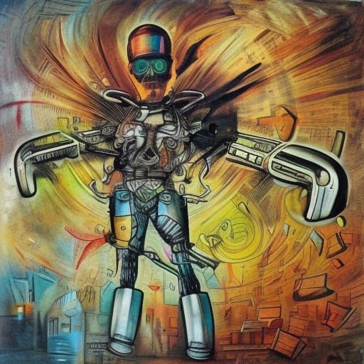 Colorful Post-Apocalyptic Cyborg Hat in Surreal Style