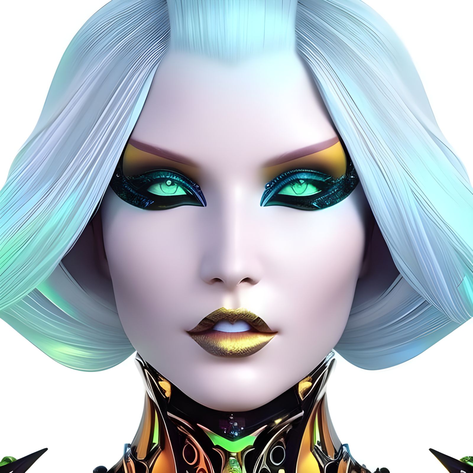 Neon Elf Goddess in Cyberpunk Steampunk Style