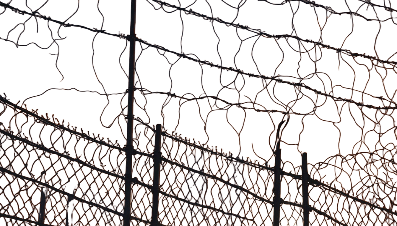 Antique Black Wire Fence Silhouette in Detailed Matte Painti...