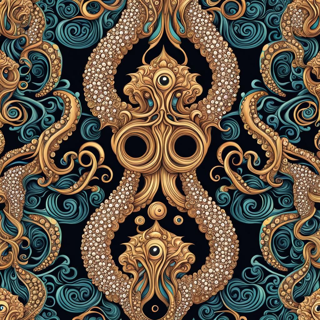 Cat Medusa with Octopus Tentacles: Abstract Vector Art