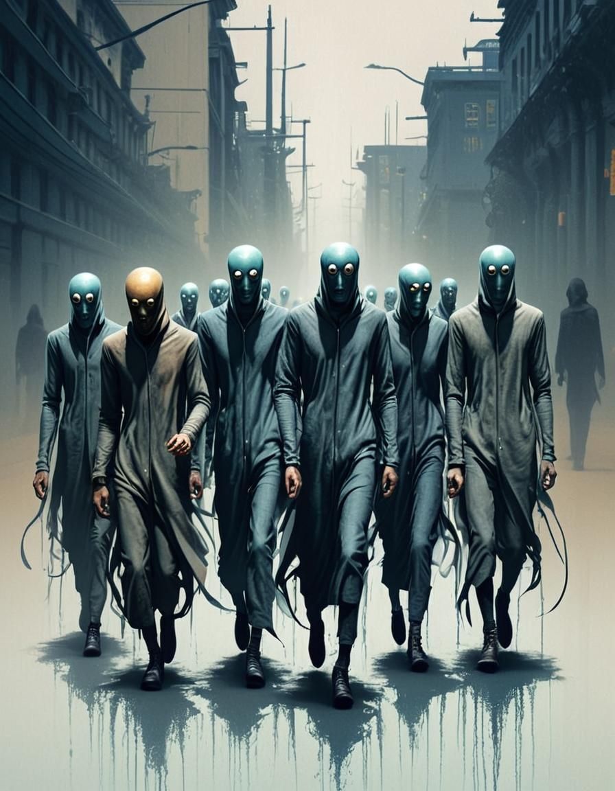 Unsettling Procession of Emotionless People in Uncanny Valle...