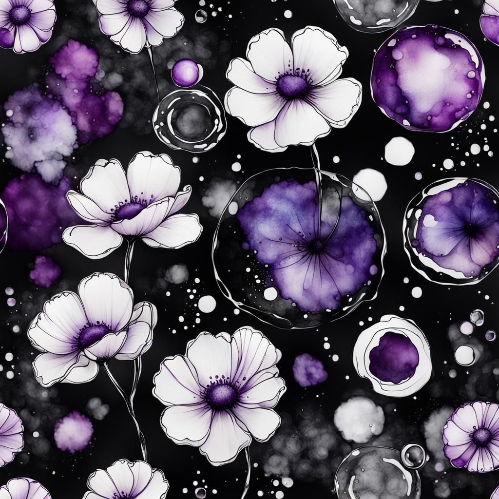 Bubbles and Flowers in Alcohol Ink Style