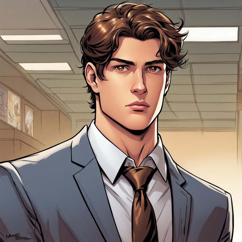 Handsome Young Man in Suit: Comic Book Art
