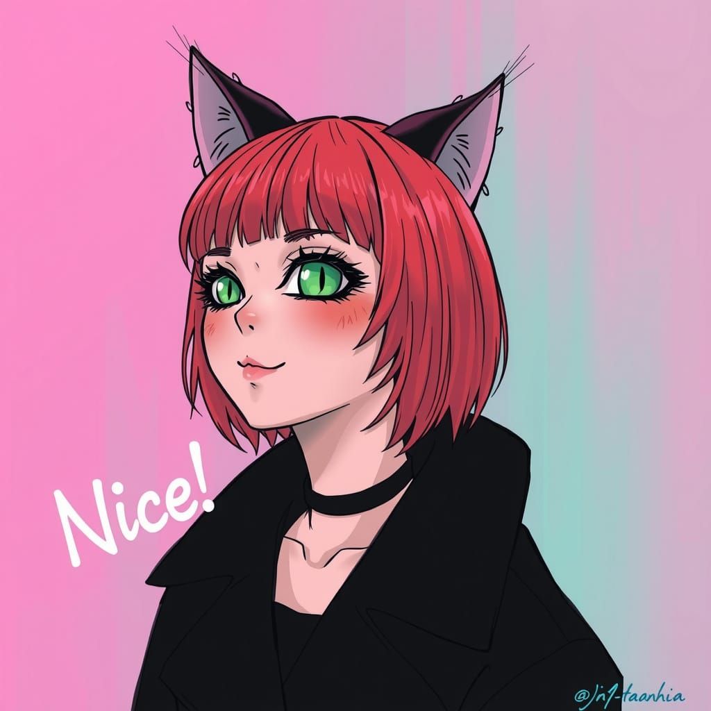 Surreal Punk Goddess with Ruby Hair and Emerald Eyes Smirks ...