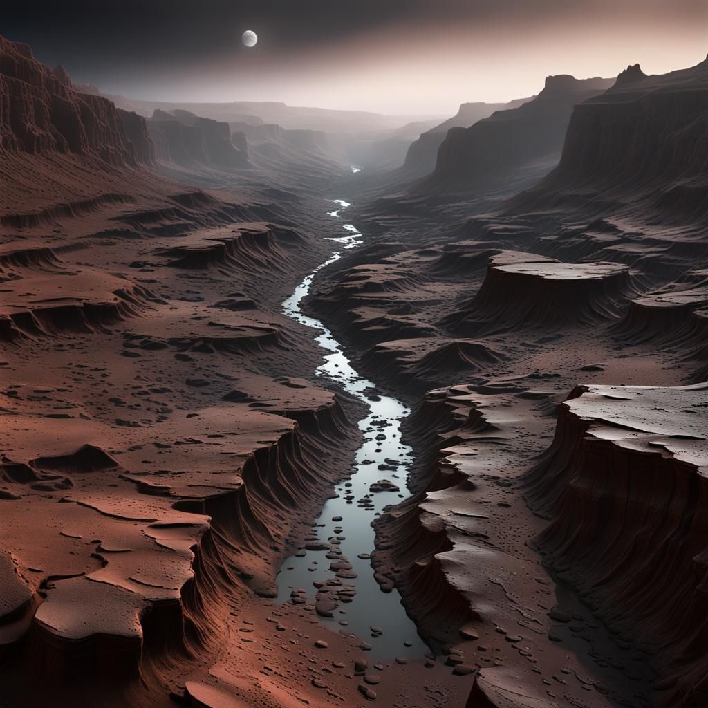 Martian Canyon: A Bizarre Rocky Valley View