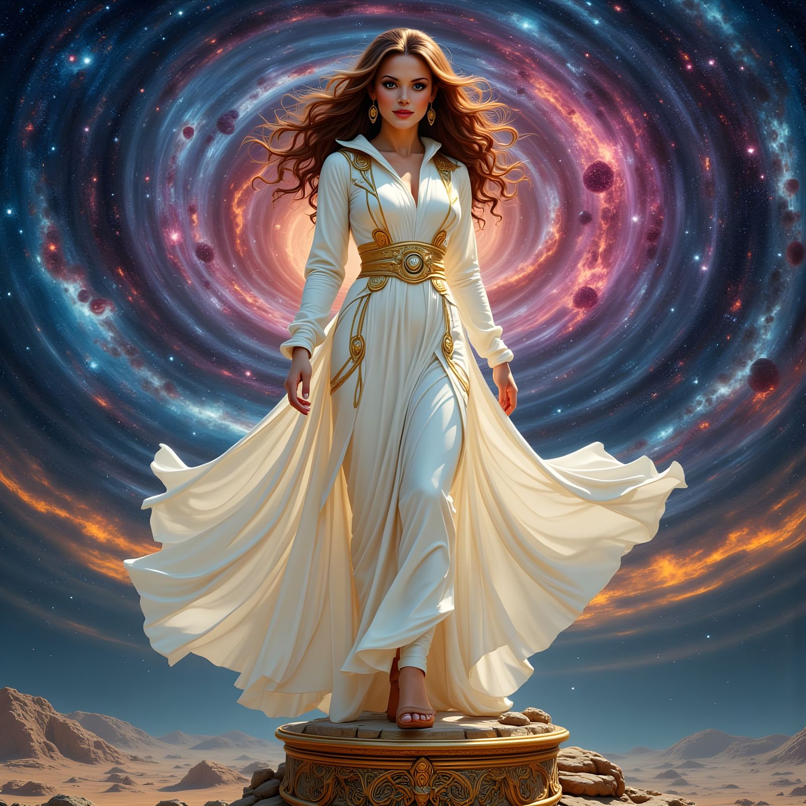 Celestial Woman in Galactic Landscape, Digital Painting