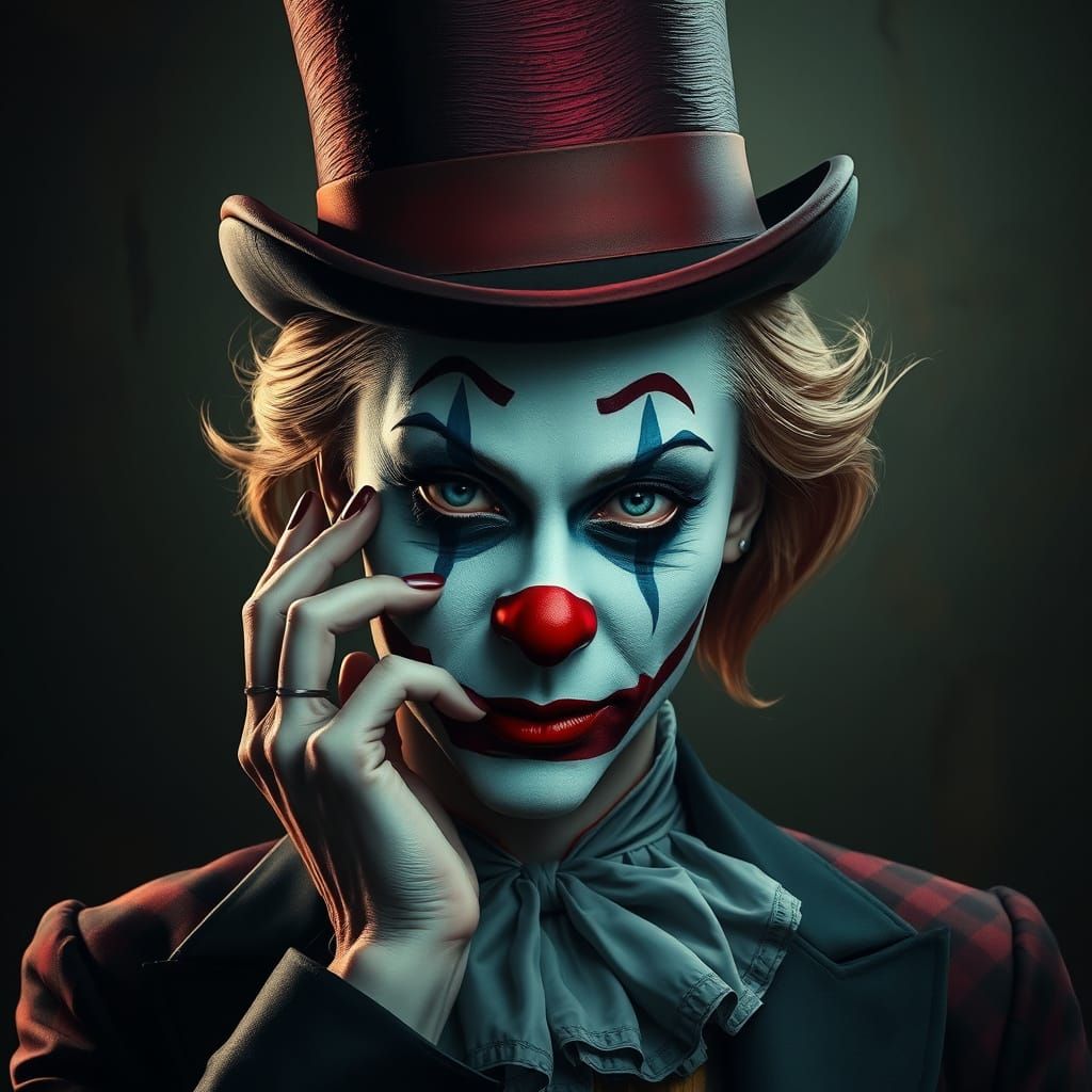 Elegant Clown in Moody, Cinematic Realism