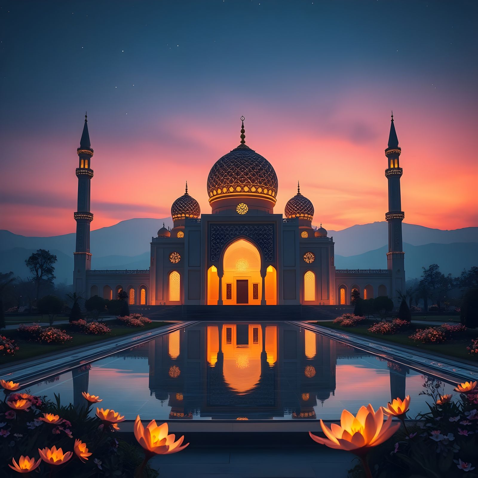 Majestic Mosques Amidst Magical Twilight