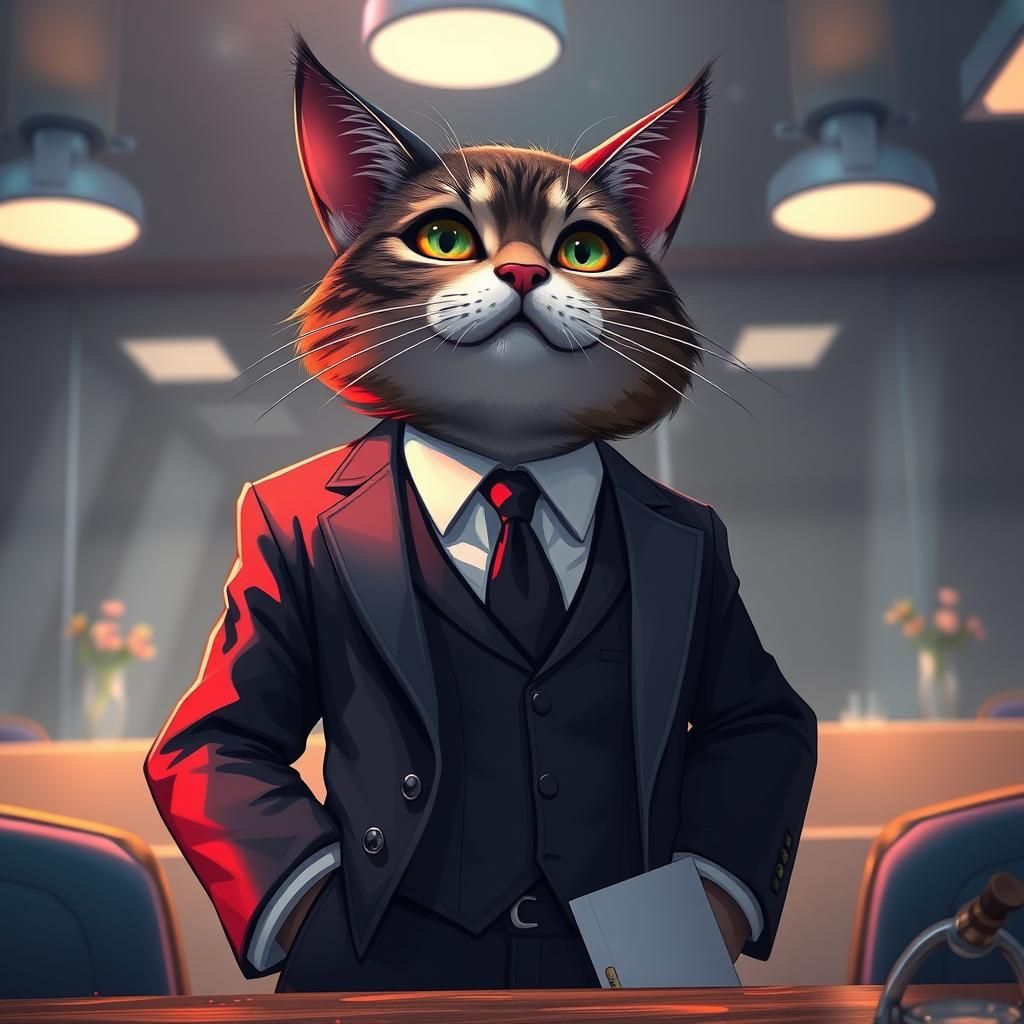 Anime Cat in Suit at Meeting