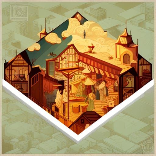 Detailed Medieval French Market Scene, Cel-Shaded Style