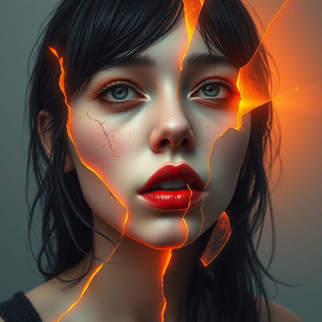 Ethereal Goddess Shattered in Vibrant, Futuristic Colors