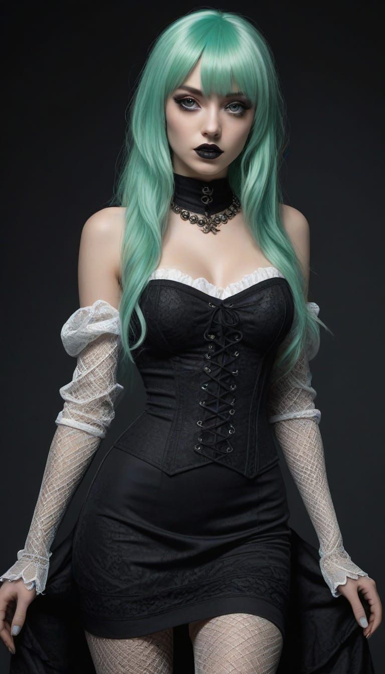 Elegant Woman with Neon Green Hair and Piercings