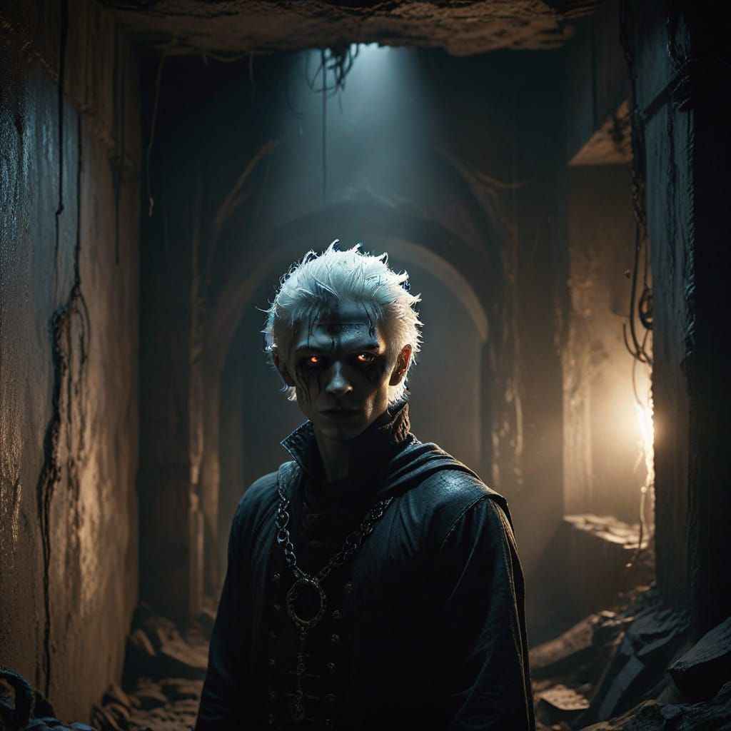 Gothic Horror: Albino Man at Abyss Edge