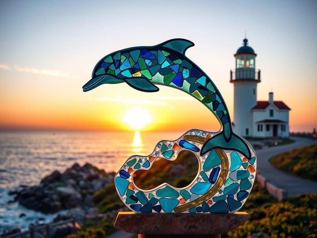 Seaglass Dolphin Sculpture at Sunset Lighthouse