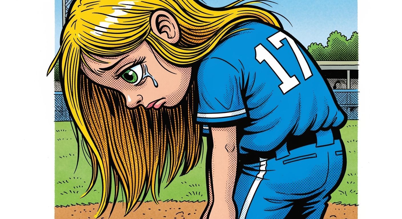 Defeated Young Softball Player in Garbage Pail Kids Style