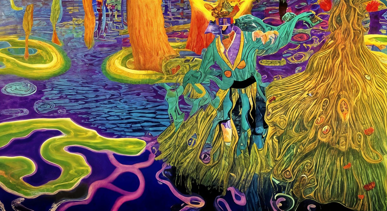Mystical Shaman on Floating Island, Expressionist Surrealism