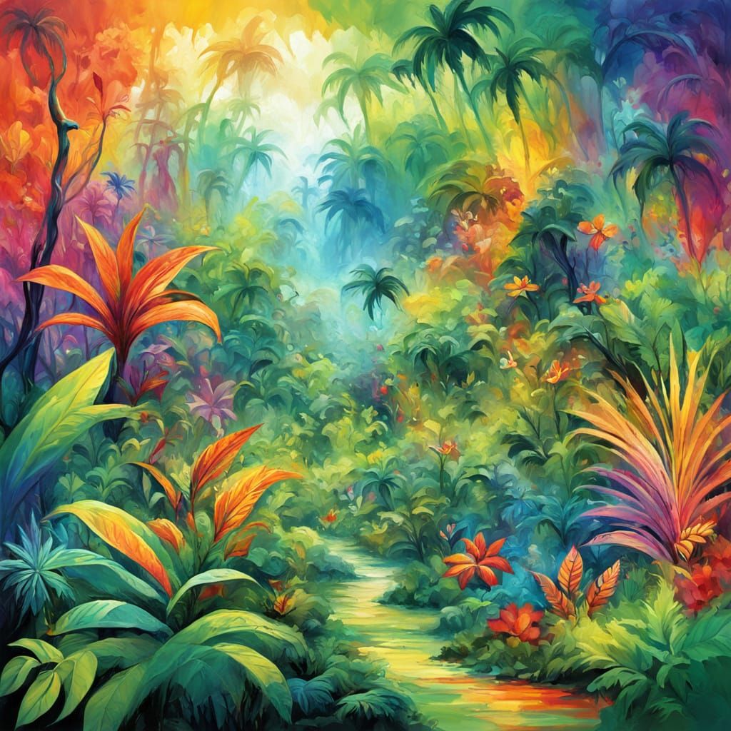 Vibrant Jungle Realm in Whimsical Colors