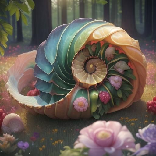 Nautilus Cornucopia Filled with Jewels and Flowers