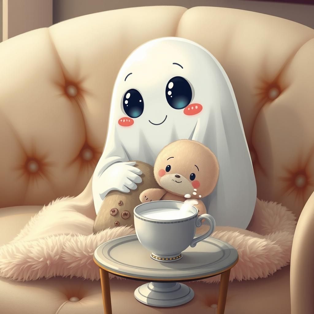 Adorable Ghostie Cuddles Plushie: Digital Illustration