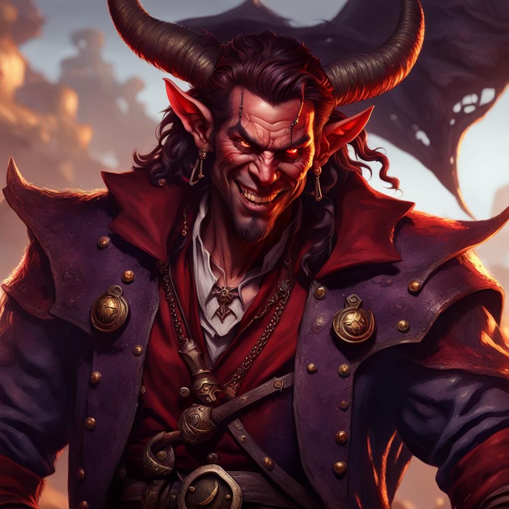 Tiefling Pirate Portrait in Dark Fantasy Style
