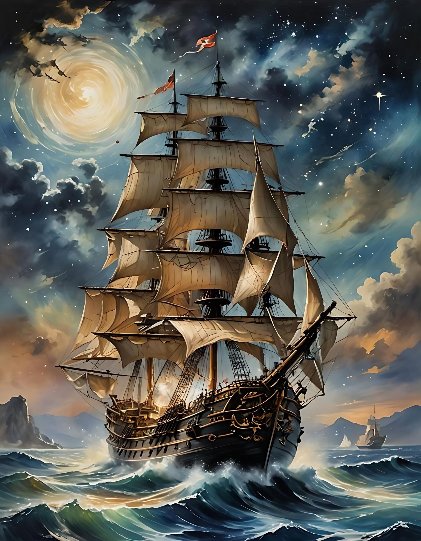 Galleon Sailing: Dynamic Brushwork in Tachisme Style