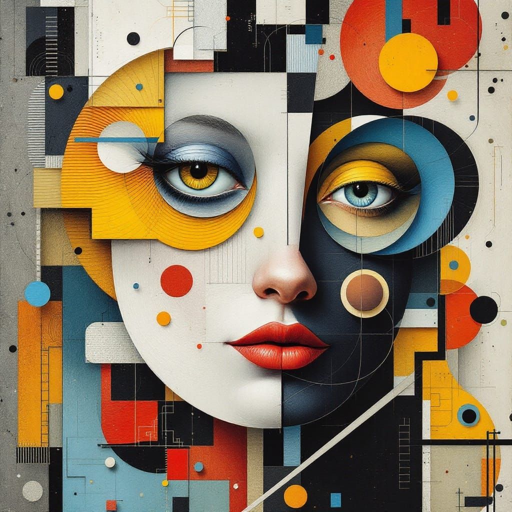 Vibrant Fragmented Faces Collage in Abstract Cubism