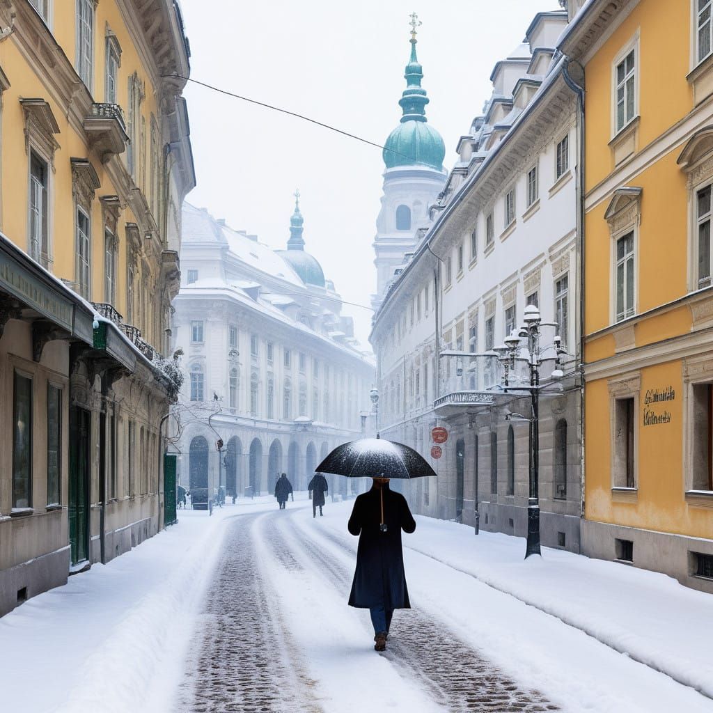 Baroque Vienna Street Scene in Soft Impressionist Light