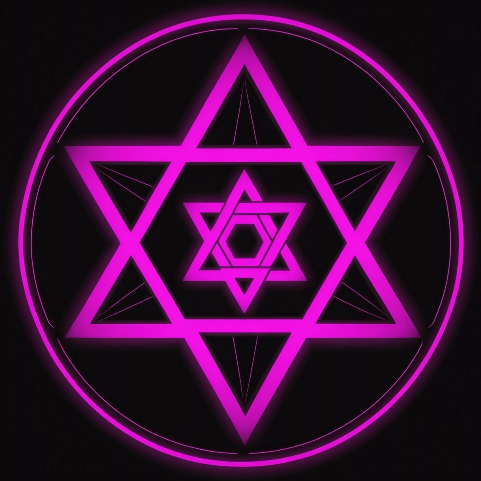 Glowing Magenta Hexagram on Black Background