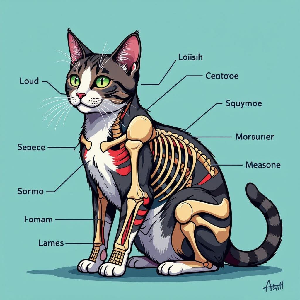 Anatomical Cat Illustration in Scientific Art Style