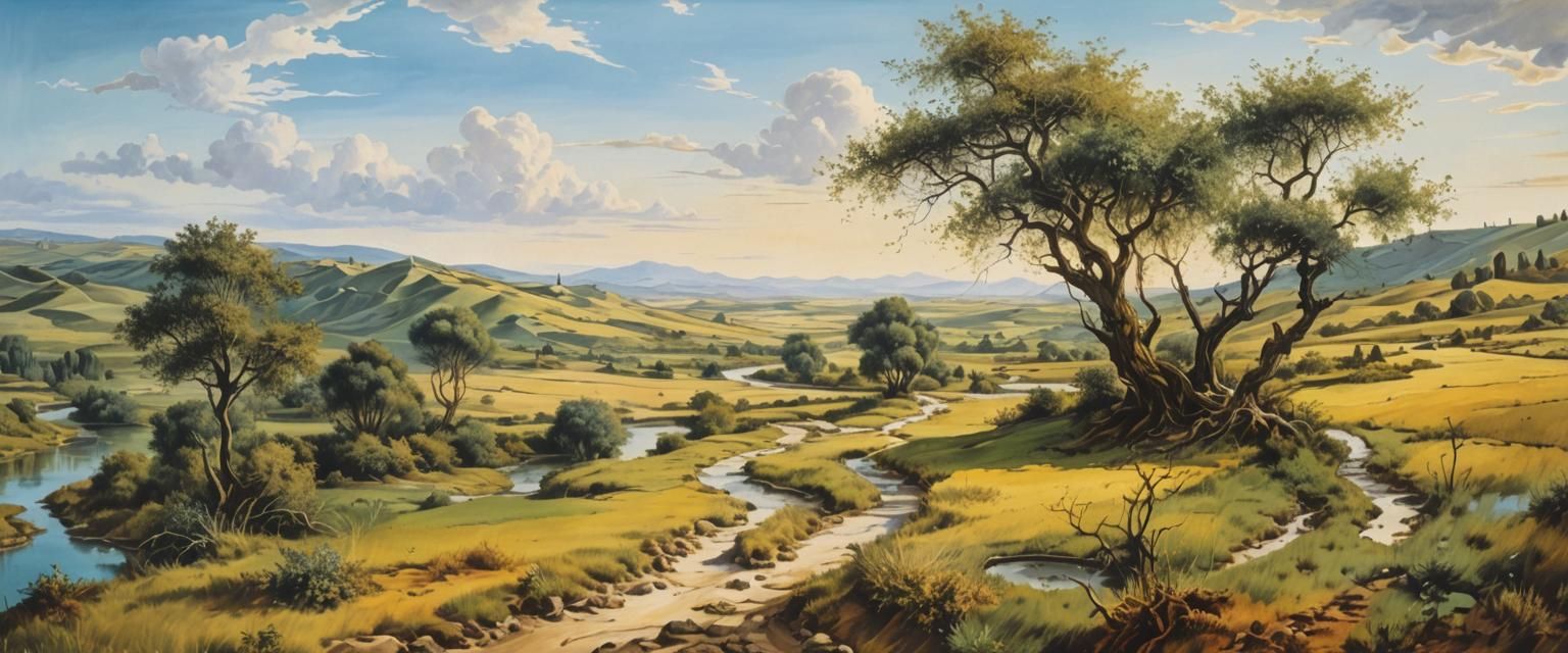 Surreal Rural Landscape in Salvador Dali Style