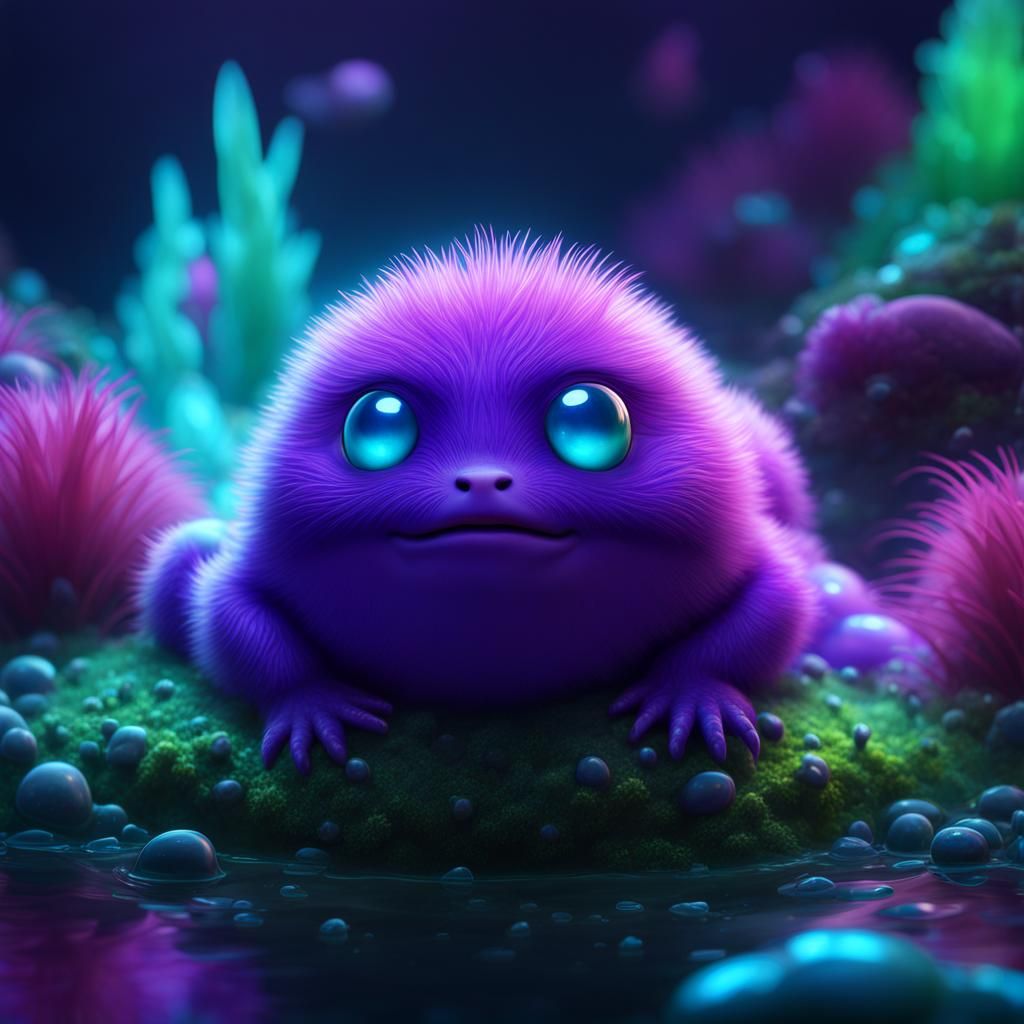 Bioluminescent Alien Tadpole in Slime Spring: 3D Render