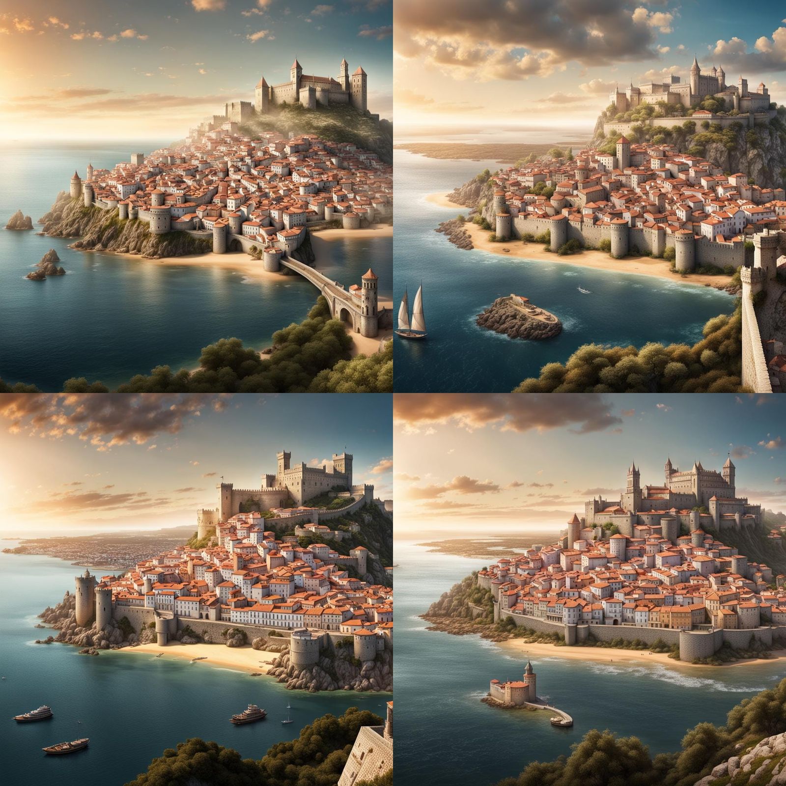 Panoramic Fantasy Seaside City with Castle