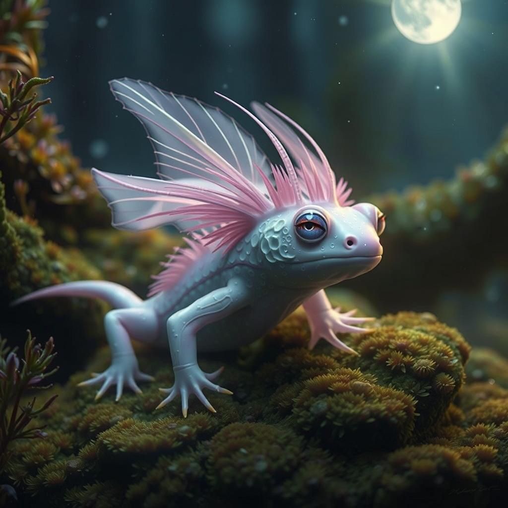 Iridescent Axolotl-Fairy Hybrid in Fantasy Style