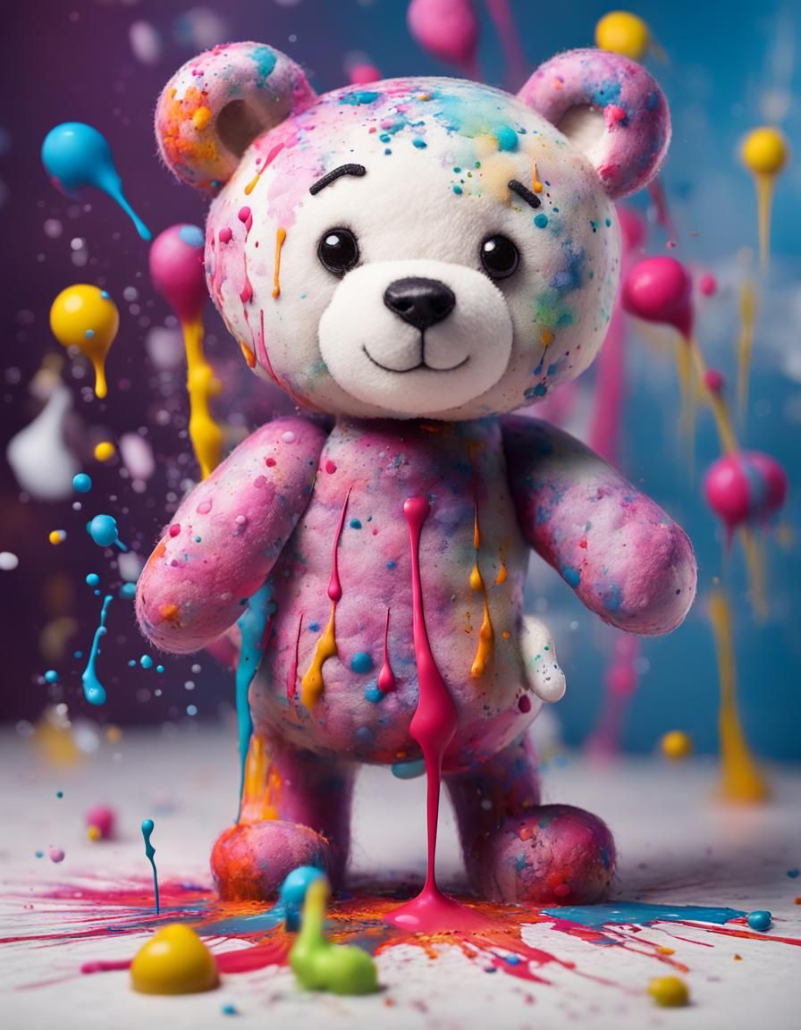 Splatterplush Bear Artist Creates Vibrant Sculpture