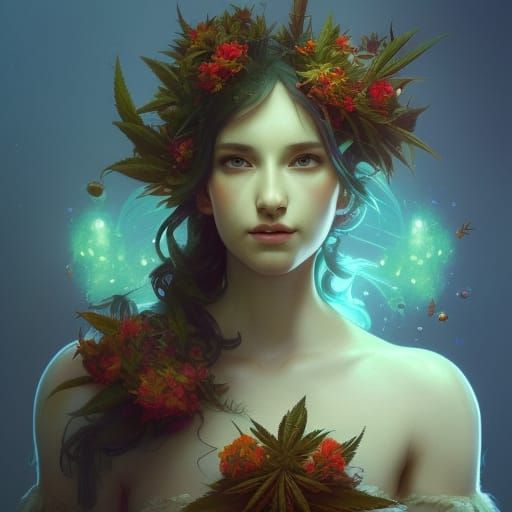 Marijuana Fairy Portrait in Art Nouveau Style