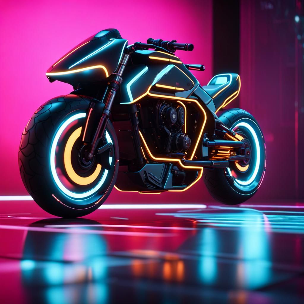 Tron Motorcycle in Neon Cyberpunk Style