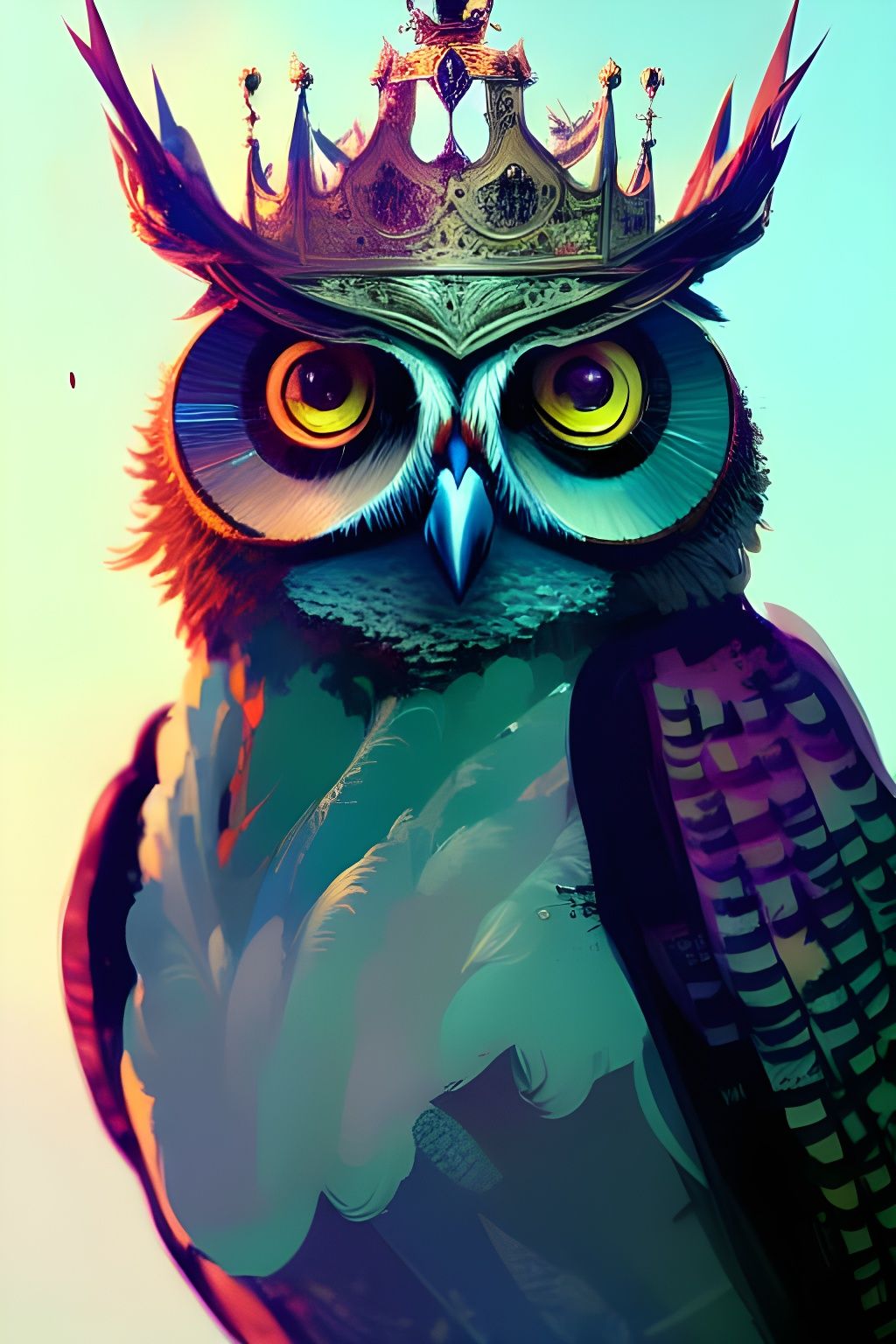 Majestic Owl King Portrait in Digital Illustration