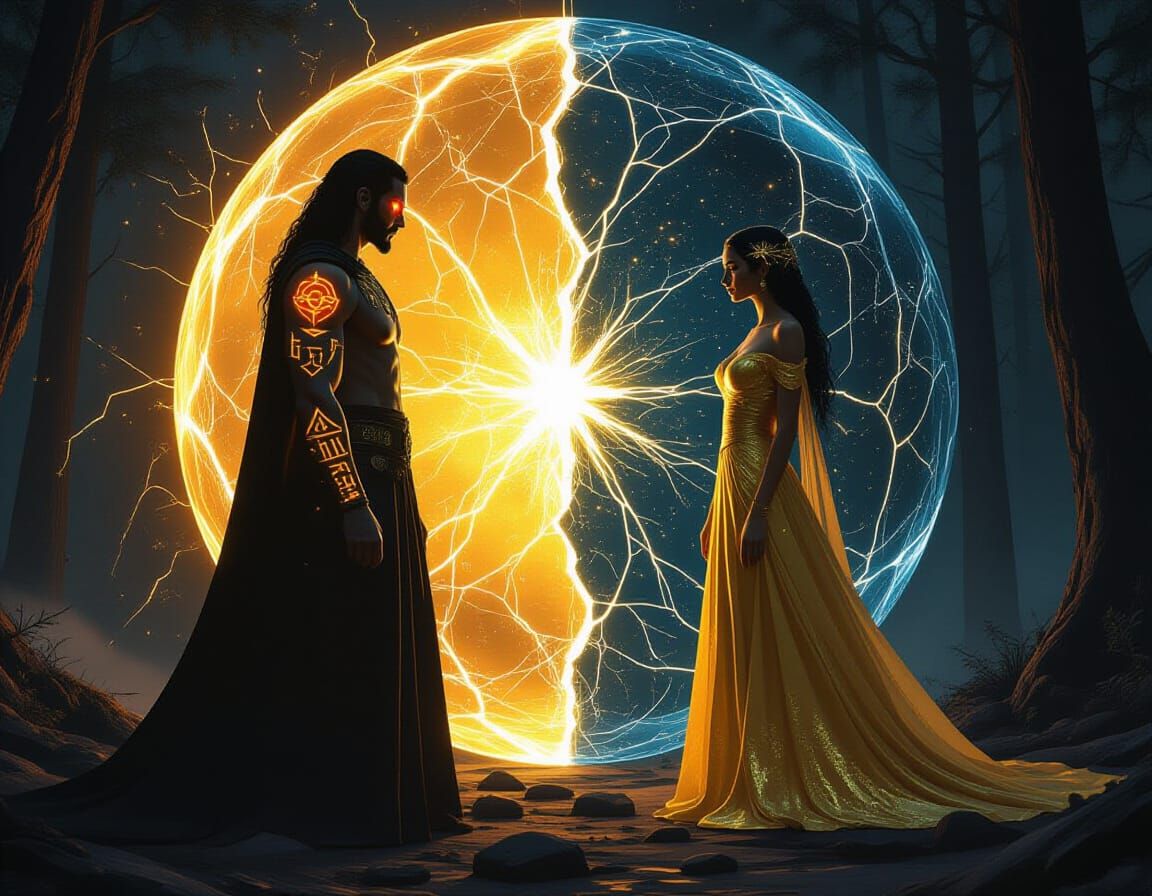 Cosmic Rift Separates Lovers in Mystical Fantasy Style